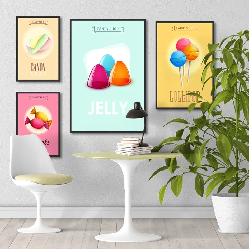 

Nordic Posters and Prints Fantasy Fresh Cute Pink Ice Cream Candy Canvas Painting for Coffee Shop Decoration Wall Art Picture