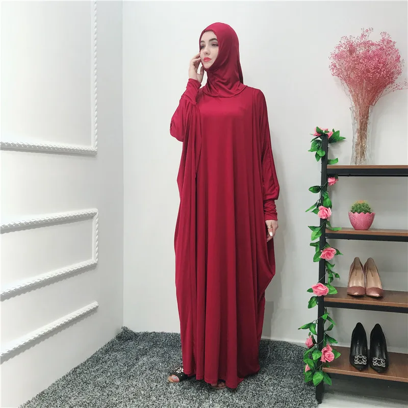 Эластичное мусульманское платье для всех Рамадан халат Абая Дубай, Турция Ислам Хиджаб/Кафтан Абая для женщин Tesettur Elbise - Цвет: Красный