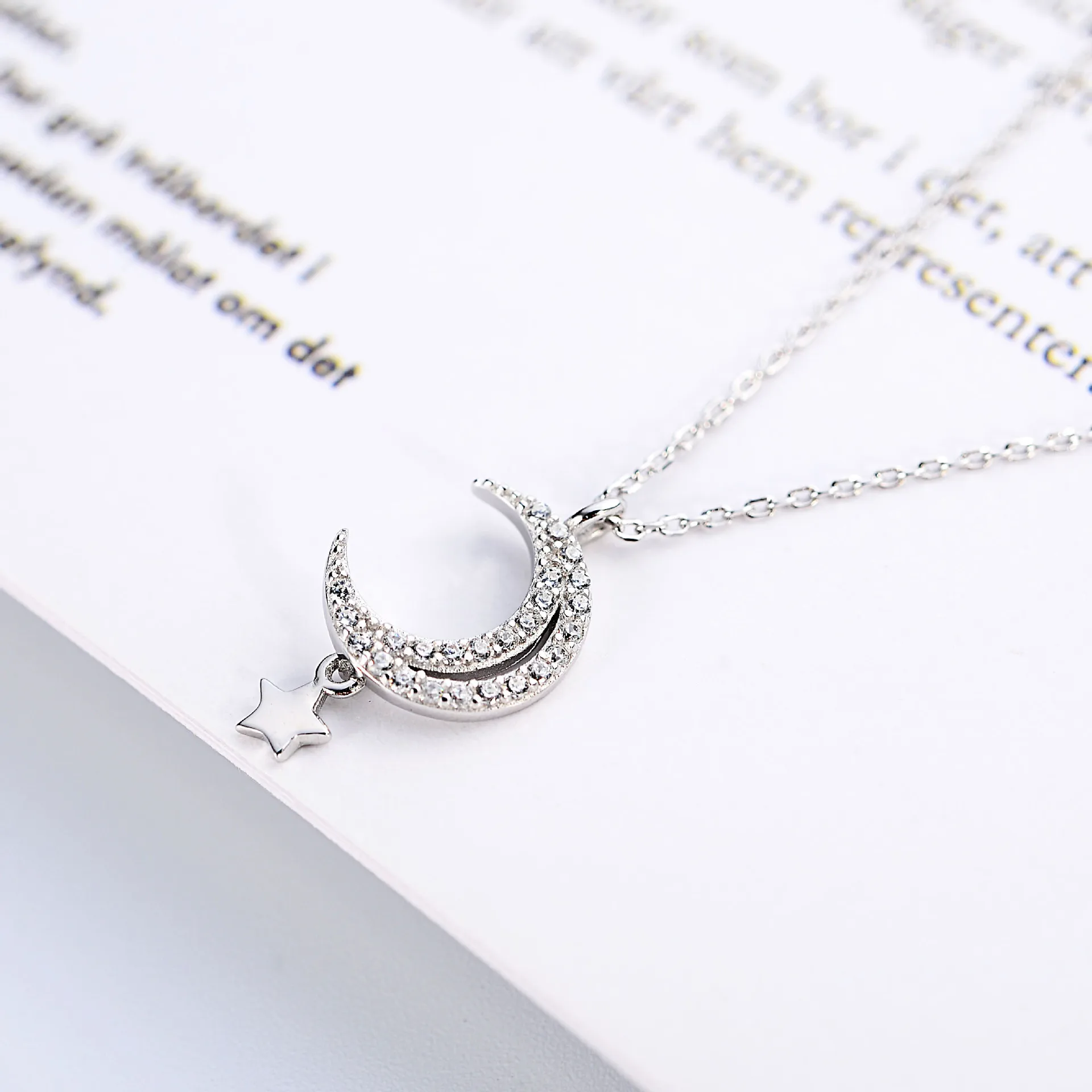 moon star insert CZ woman necklace 100% 925 Sterling silver nacklace Jewellery Clavicle chain pendant charms gift