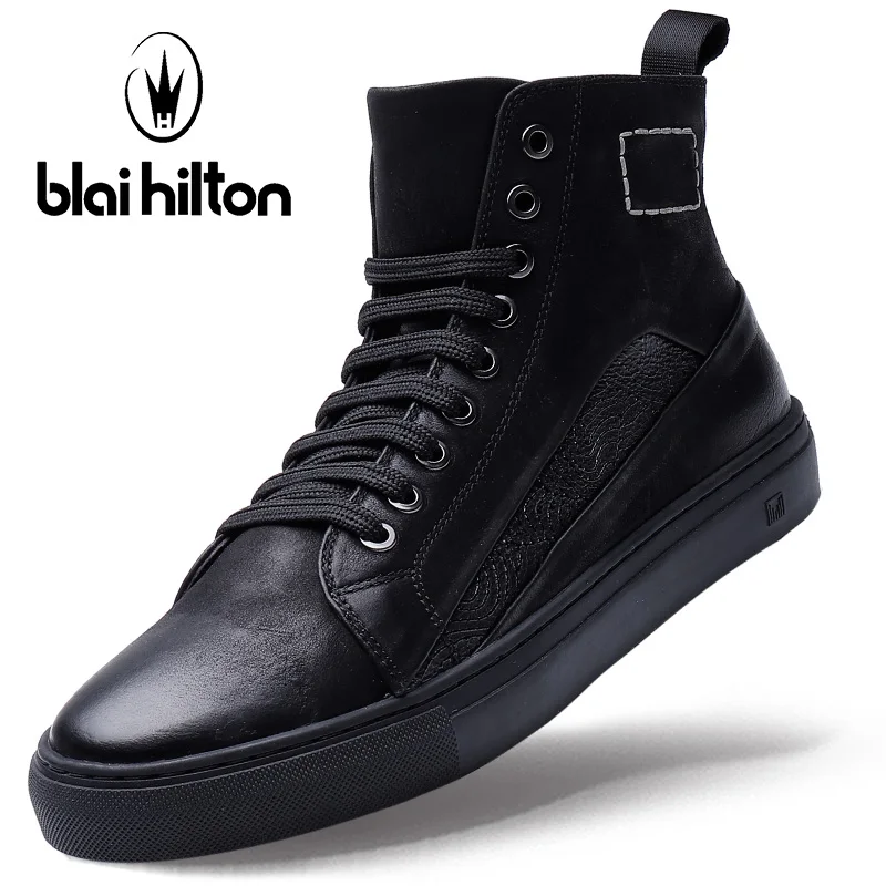 

Blai Hilton 2018 New Autumn Luxury Genuine Cow Leather Fashion Western Winter Shoes Men Boots Platform Warm Fur Mens Ankle Boots