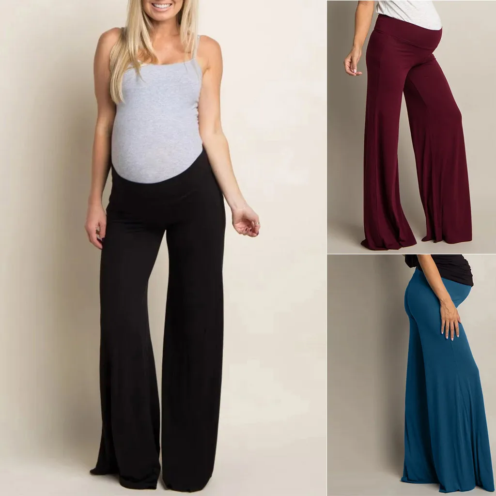 4 цвета, женские брюки с высокой талией для беременных, однотонные брюки, свободные широкие брюки для беременных# EW
