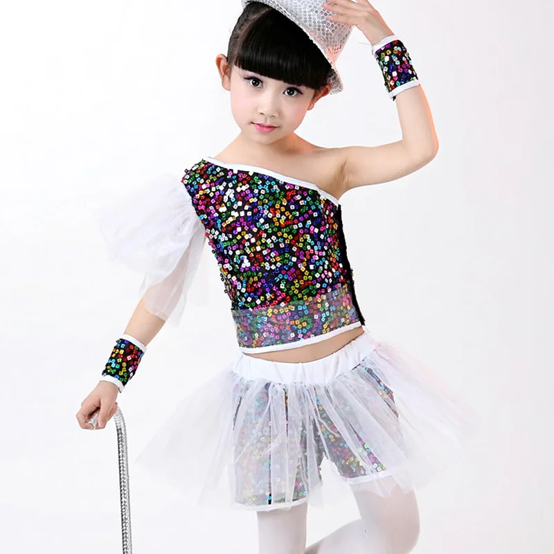 Fashion Girl's Dancewear Sets Sequined Kids Jazz Hip Hop Modern Dance