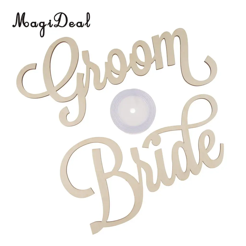 2pcs Shabby Chic Bride Groom Letters Wedding Chair Banner Sign Wooden Party Decorations Photo Prop DIY Craft
