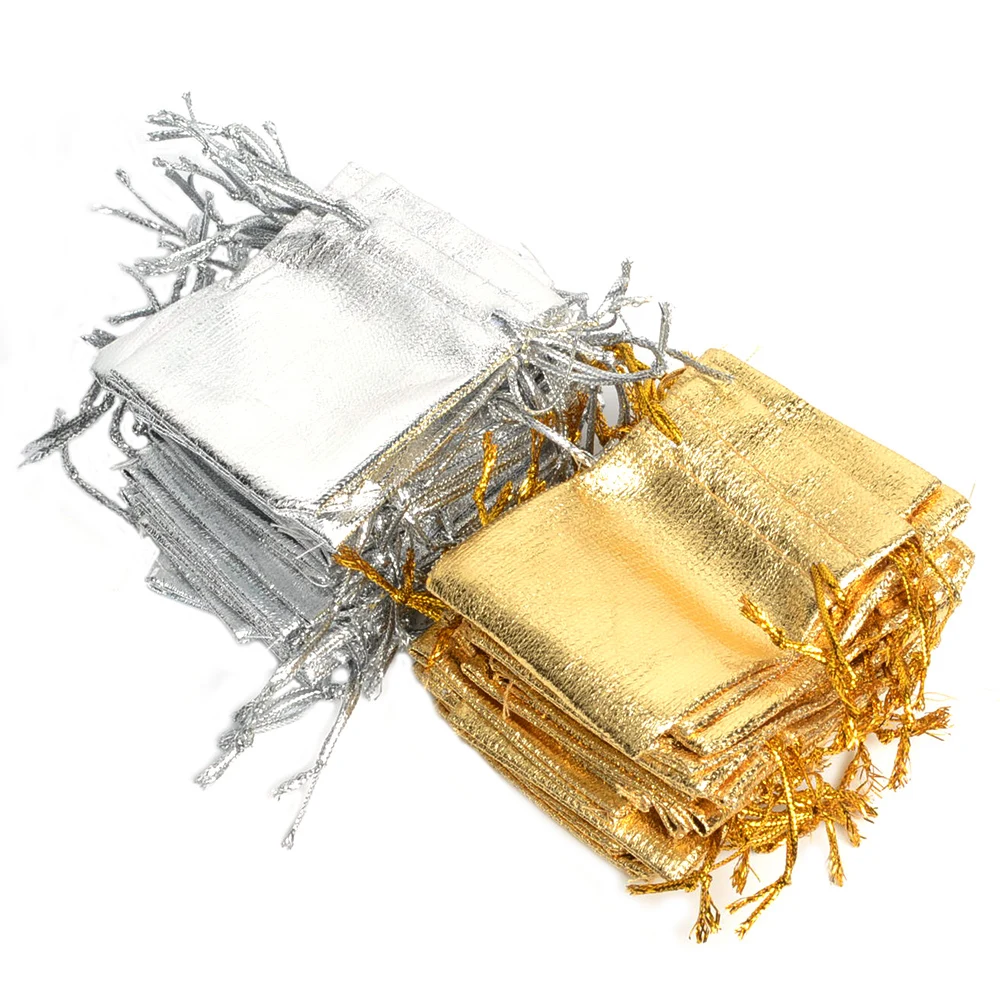 

100Pcs Gold Color & Silver Color Organza Drawstring Jewelry Gift Bag 5.5x7cm,Party New Year Christmas/Wedding Bags & Pouches
