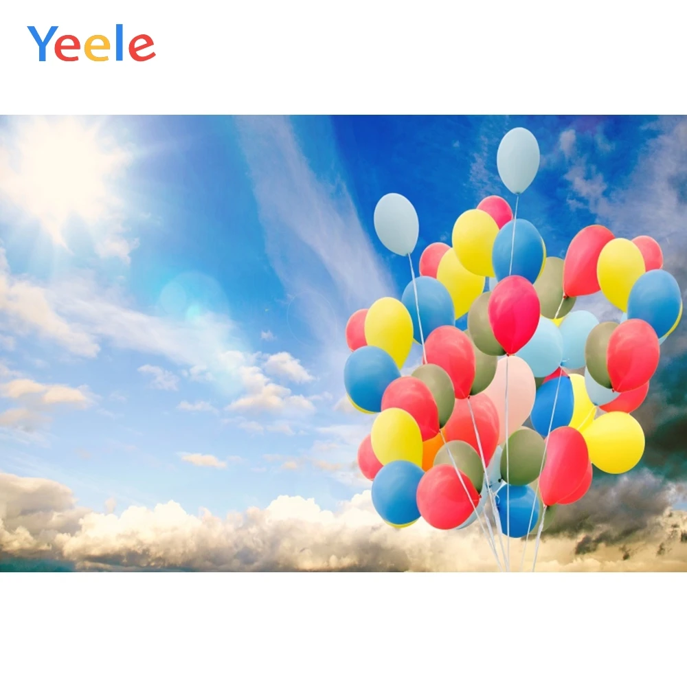 

Yeele Blue Sky White Clouds Sunshine Balloons Party Photography Backgrounds Customized Photographic Backdrops for Photo Studio