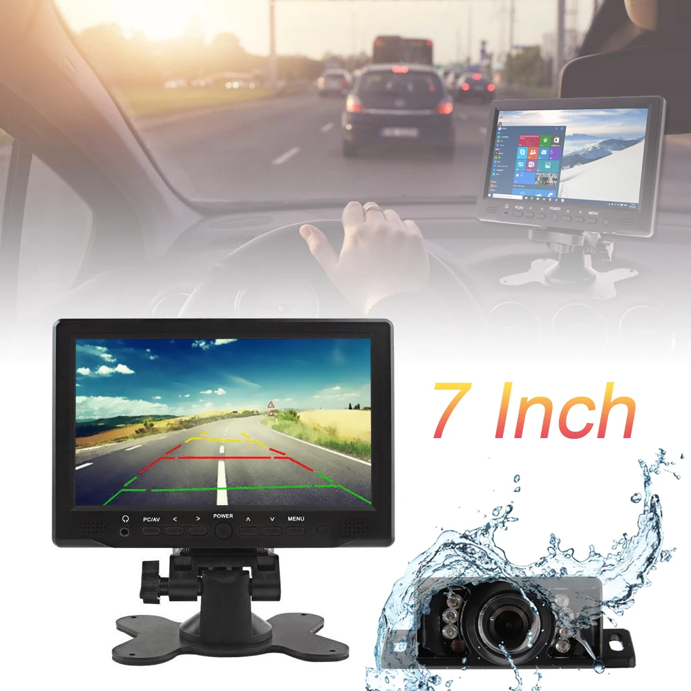 

7 Inch 800 x 480 TFT LCD Screen Car Monitor Support AV / VGA / HDMI with 7 IR Lights Night Vision Water-proof Car Rear Vi