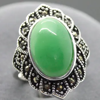 

NATURAL GREEN EMERALD/JADE 925 STERLING SILVER RING JEWELRY SIZE 7 8 9 10