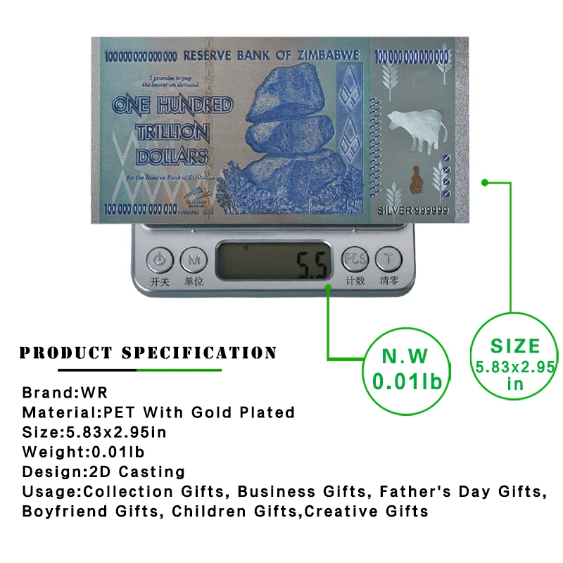 WR оригинальные золотые банкноты 100 трлн долларов, золотая монета, копия монет, поддельные деньги, доллар, Золотая копия, коллекционные монеты