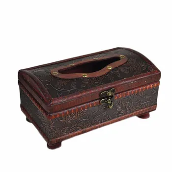 

10pcs/lot Tissue Box Elegant Crafted Wooden Antique Handmade Old Antique Paper Box Packing Holder 21*12*11cm