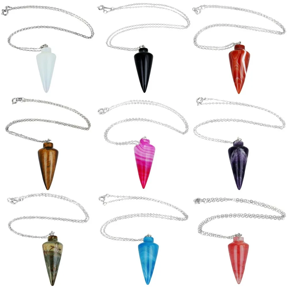 

TUMBEELLUWA Crystal Point Gem stone Healing Reiki Dowsing Wicca Stone Pendulum with Chain