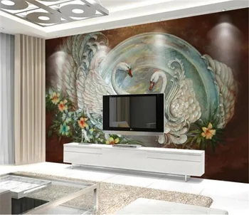

Custom Photo 3d Wallpape European 3D Embossed Swan Floral Background Wall Decorative Painting Wall paper 3d Animal Wallpaper