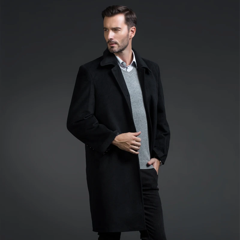 Noir D'affaires Tranchée 2016 De Laine Épaississement Hiver 2016 Hommes Tranchée Manteau De Laine De Mode Long Mens