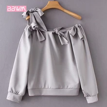 Новинка осени свободные тонкие дикие изделие с длинными рукавами и бантом украшения спинки пуловер рубашка Женщины