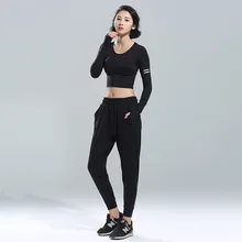 2Pcs=1 Set,Women’s T-Shirts+Long Pants Short tight long sleeved jacket fitness Yoga suit Yoga Set