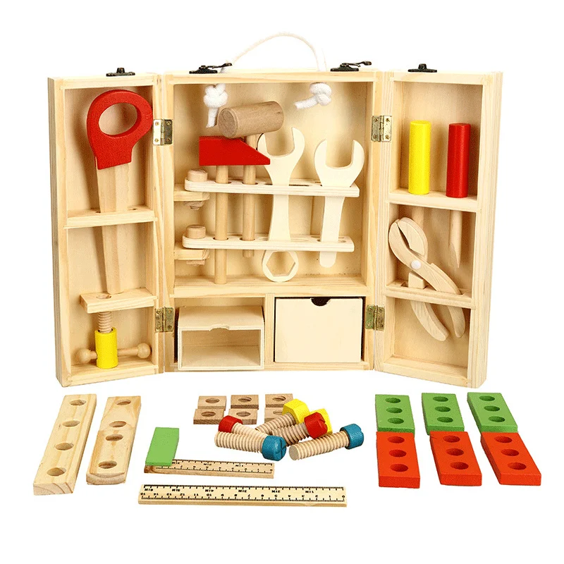 1 Set Children Wooden Toys Beech Wood Repair Tool Set For Boys Kids Pretend Play Early Education Simulation Toy Tool Box 1.5KG