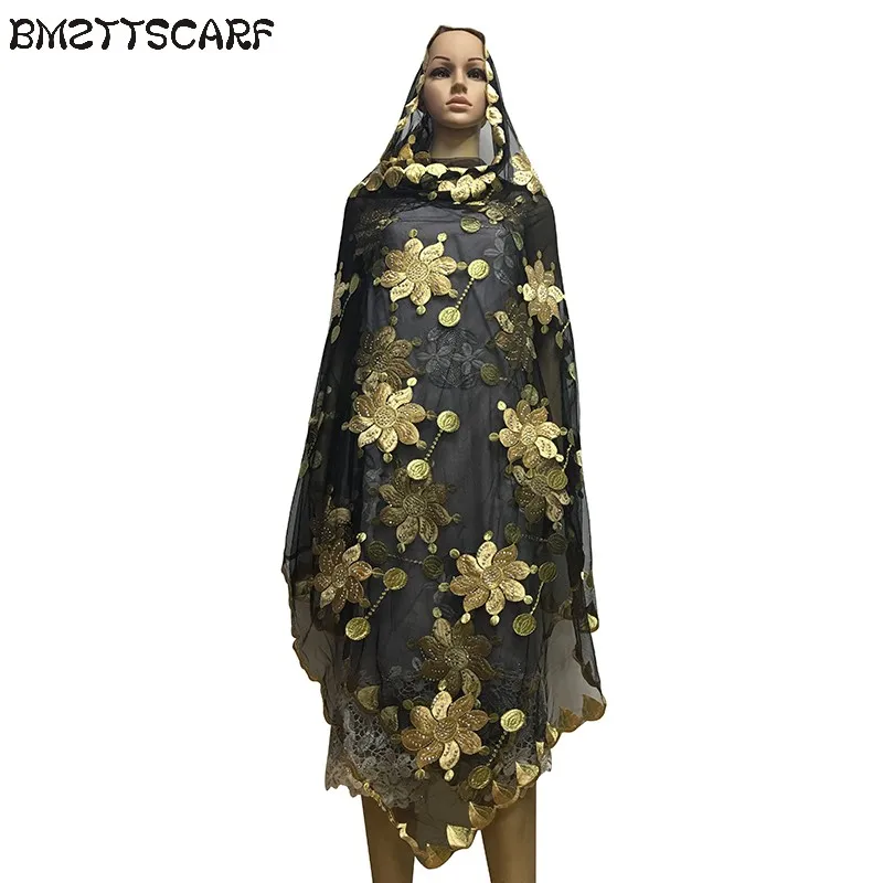 

New African women scarfs muslim embroidery women big NET scarf for shawls wraps BM443
