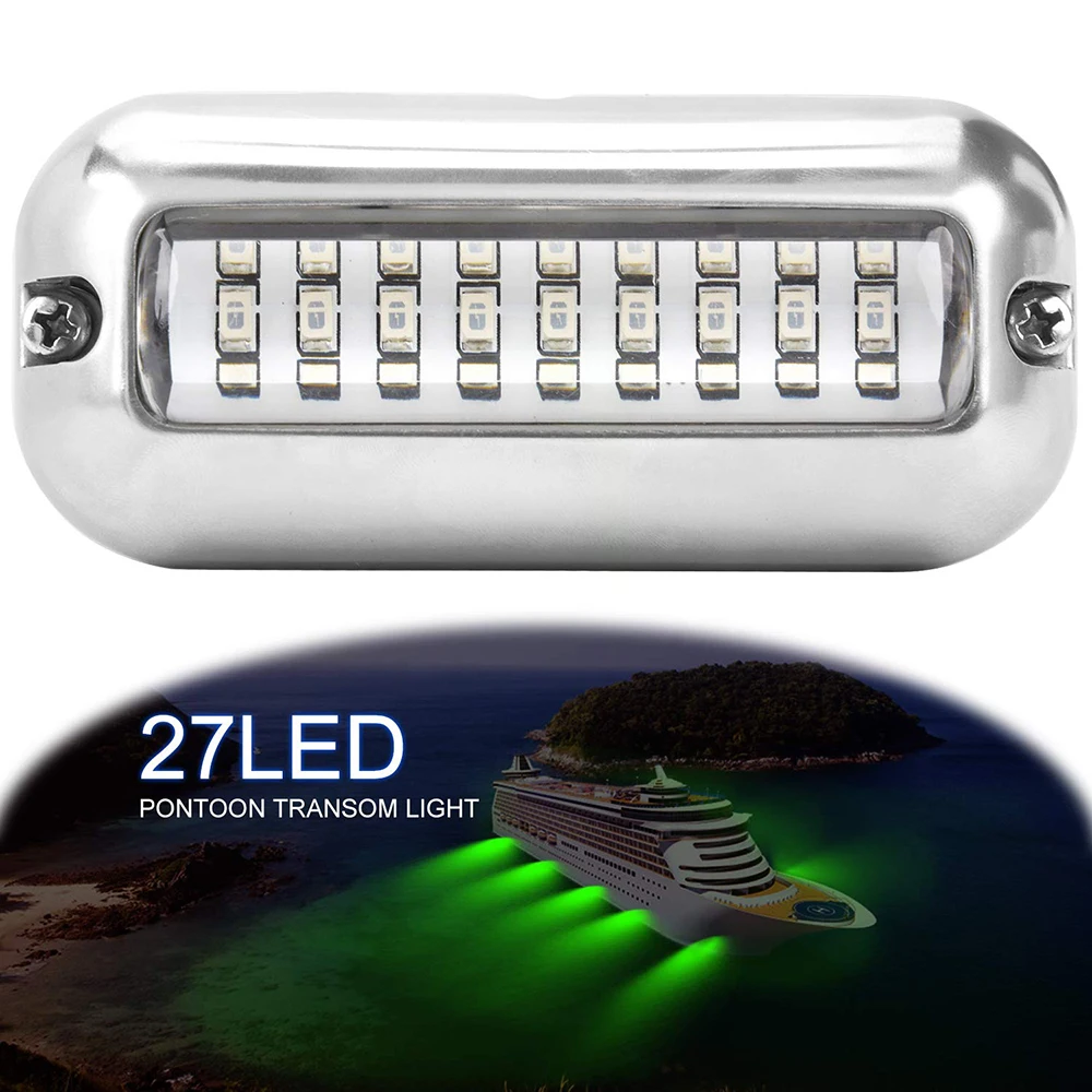 New 27 LED 50W White/Green/Blue Underwater Pontoon Boat Transom Fishing Light Underwater Waterpro Of Lamp Cover Waterproof - Испускаемый цвет: Зеленый