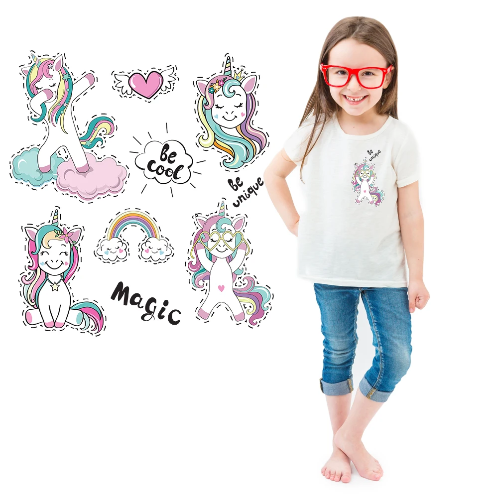 

Unicorn Patches Set for Kids Clothes Iron-on Transfer Washable Lovely Animal Stickers Household DIY Accessory Appliques Badges