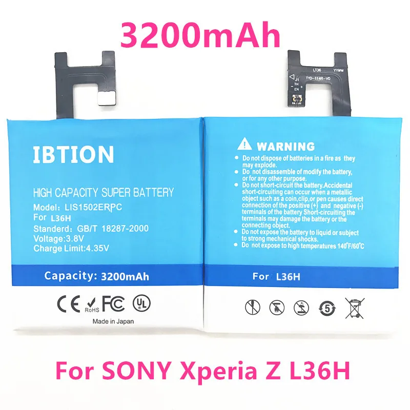 IBTION LIS1502ERPC 3200mAh батарея для SONY Xperia Z L36H lt36h L36i S39H SO-02E C6603 C6602 C6600 C660X C CN3 | Мобильные