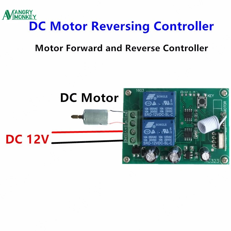 ANGRYMONKEY 433 МГц беспроводной РЧ-Переключатель DC12V релейный приемник беспроводной пульт дистанционного управления для двигателя постоянного тока вперед и назад контроллер