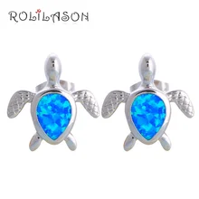 Rolilason прекрасный черепаха Дизайн Синий огненный опал Серебро штамп Серьги-гвоздики подарок для дам Модные украшения OE598