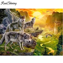 Realshining Hilltop волк Вышивка с кристаллами полный квадрат горный хрусталь Алмазная мозаика пользовательские diamond Вышивка fs613