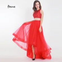 Finove Выпускные платья дизайн двойка комплект Великолепный красный Роскошные бисер слегка доходящая до пола Тюль вечерние женские гвоны