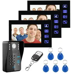 Сенсорный ключ 7 "3 мониторы RFID пароль телефон видео домофон системы с ИК камера 1000 ТВ линии дистанционное управление доступом