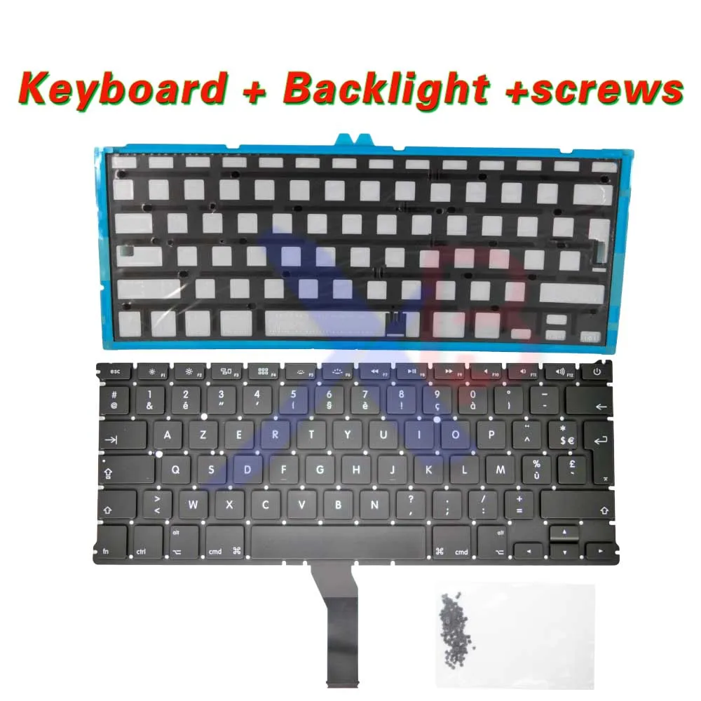 Для A1369 A1466 AZERTY FR Французская клавиатура/подсветка с подсветкой+ 100 винтов для клавиатуры MacBook Air 13," A1369 A1466 - Цвет: Черный
