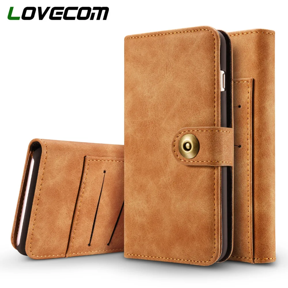 

LOVECOM For iPhone X Case Retro 2 in 1 Retro PU Leather Flip Wallet Phone Case For iPhone 5S SE 6 7 8 Plus Cover Samsung S8 S9
