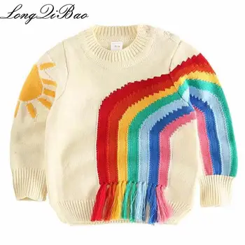 

High quality children 2018 new sweater sun rainbow tassels set baby sweater