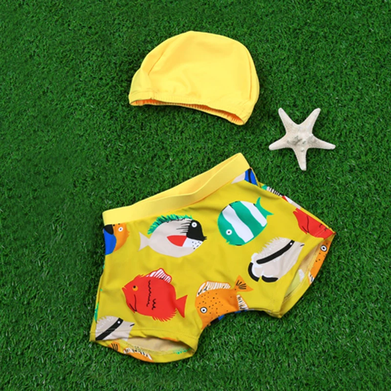 Детский купальный костюм Летние плавки для мальчиков с рисунками из мультфильмов шапочка для малыша купальная одежда Прямые шорты