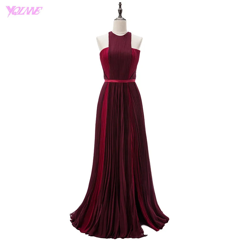 YQLAN Burgundy Long Celebrity Dresses Red Carpet Dress Halter Crepe Split Runway Fashion Blake Lively Dress