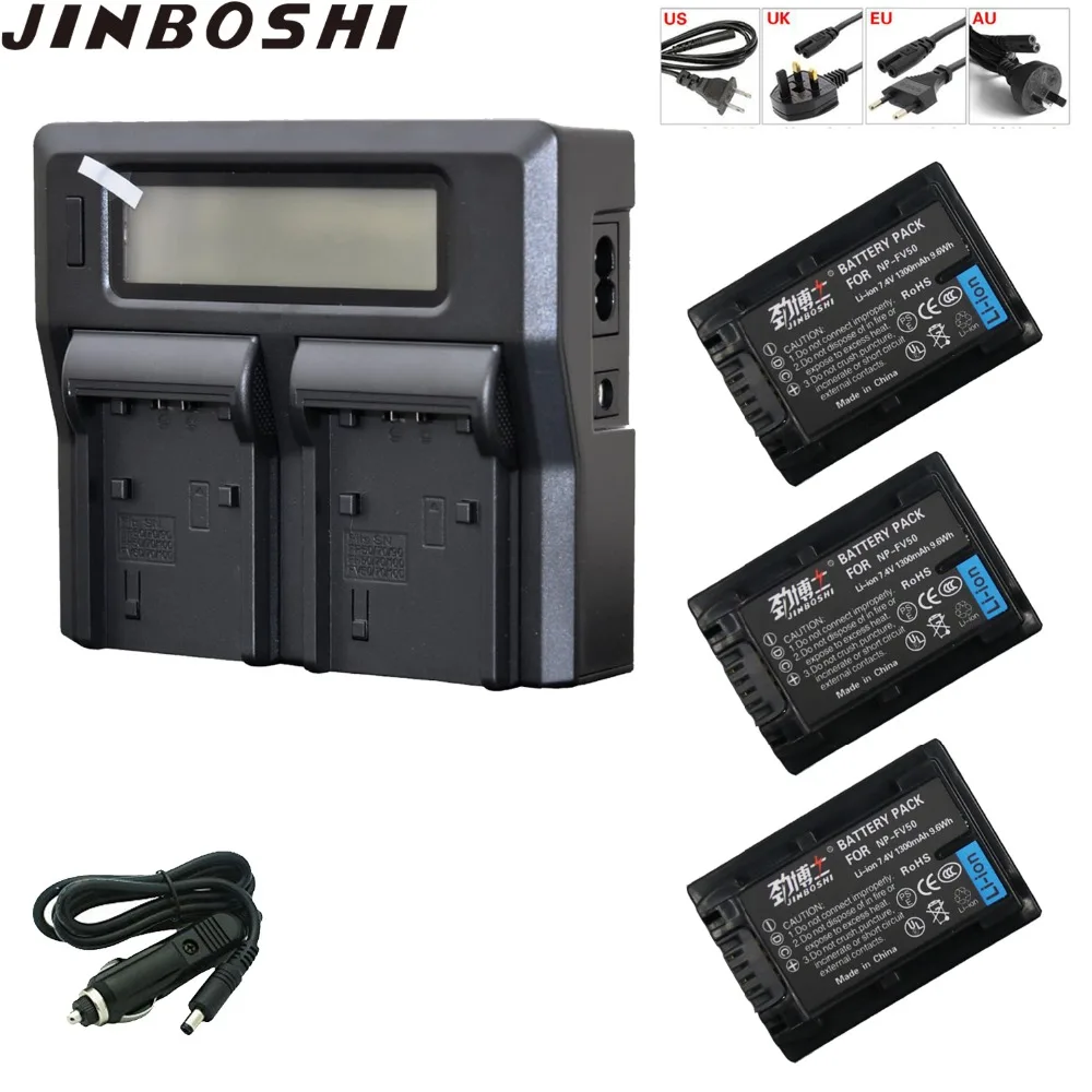 

3Pcs 1300mAh NP FV50 NPFV50 NP FV50 Li-ion Battery + LCD Rapid Charger for SONY NP-FV30 NP-FV50 NP-FV70 SX83E SX63E FDR-AX100E