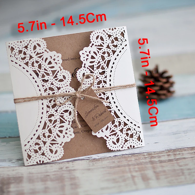 

10 Set DIY Send Little Cards Design Gears Lace Wedding Invitations Cards Flower Pattern Laser Cut Paper Invite Customize
