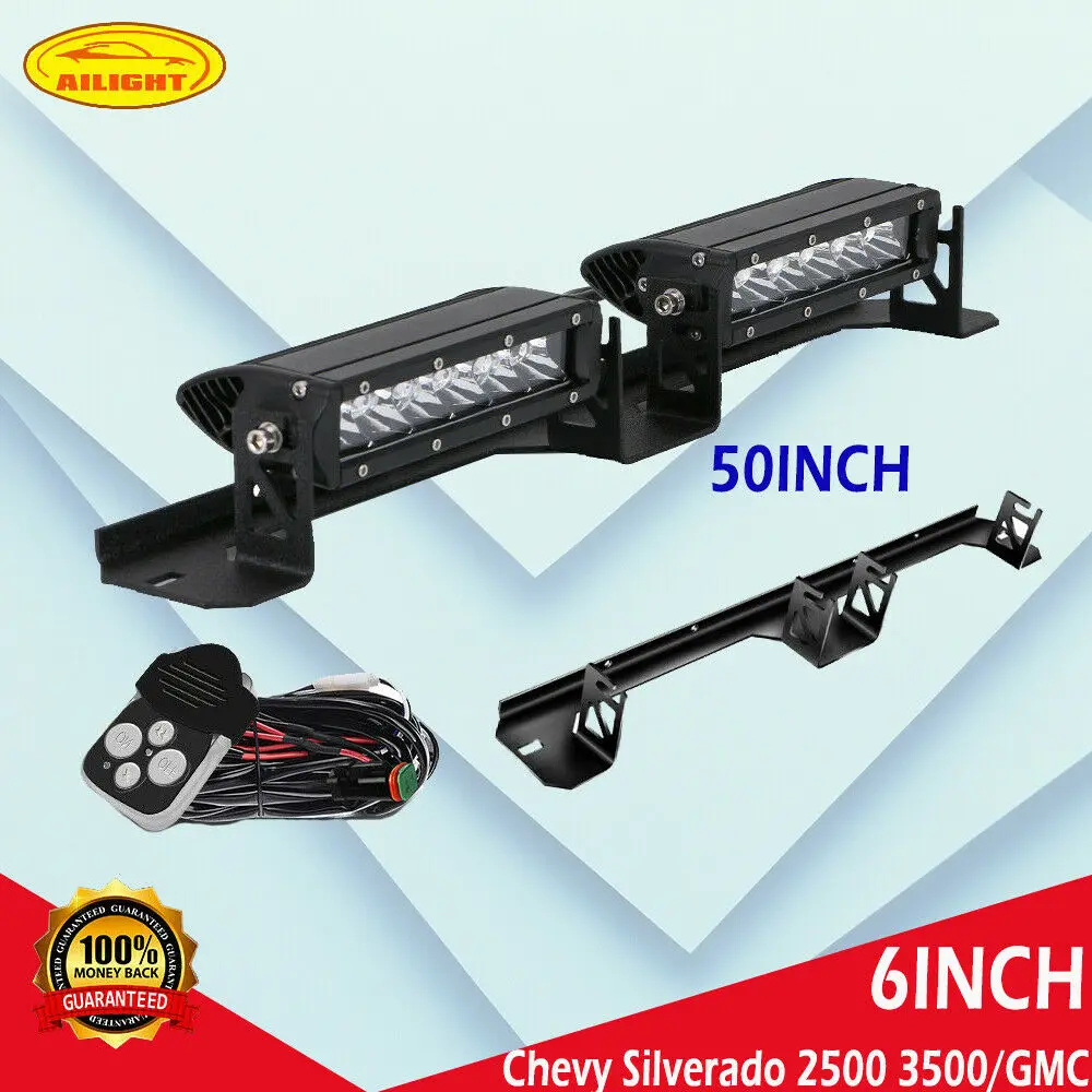 

Single Row Led Work Light Bar Spot Offroad For Chevy GMC 3500 2500 12V With bracket Wiring Harnedd Kit