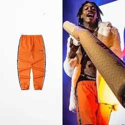 Хип хоп мужские тренировочные брюки оранжевый Рэп Мода джоггеры 2019 октября новый с модными линиями с лозунгом Chic Street Брюки для девочек