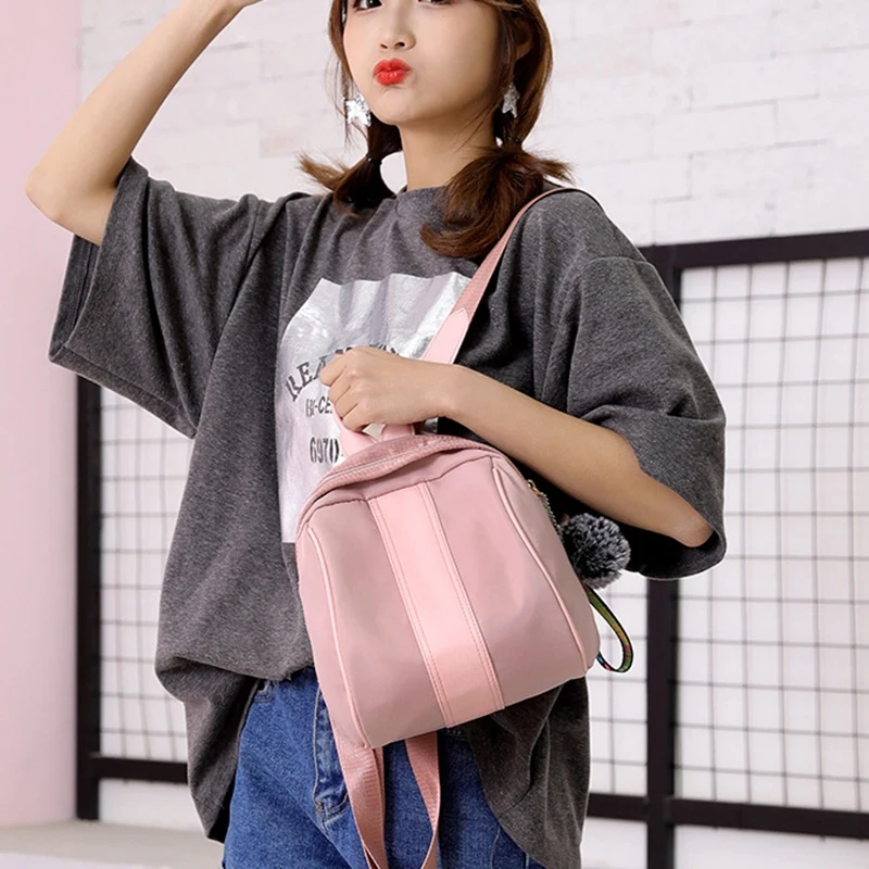 #*Cheap ABDB Female Backpacks Students Fuzzy Ball Pendant Shoulder Schoolbags Women Fashion Small Travel Bags