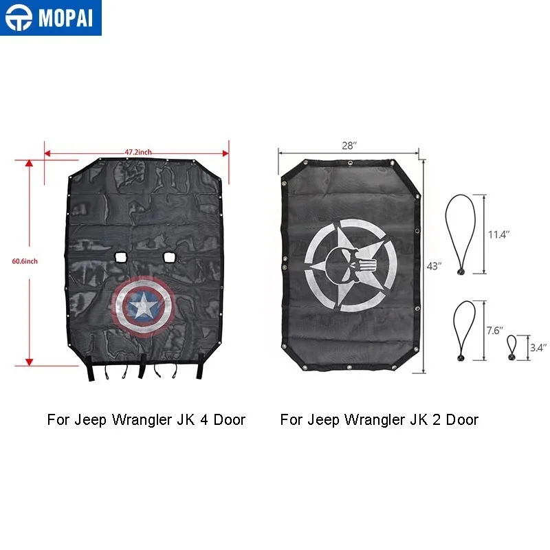 MOPAI, различные стили, 2/4, для двери автомобиля, верхняя часть, Солнцезащитная сетка, покрытие крыши, защита от УФ лучей, сетка для Jeep Wrangler JK 2007+, автомобильные аксессуары