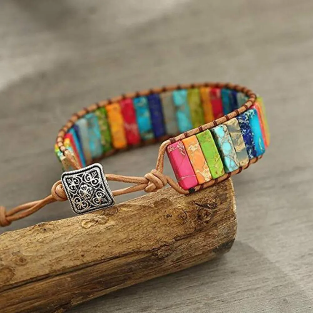 

Leather Chakra Handmade Imperial Wrap Adjustable Bead Bracelet