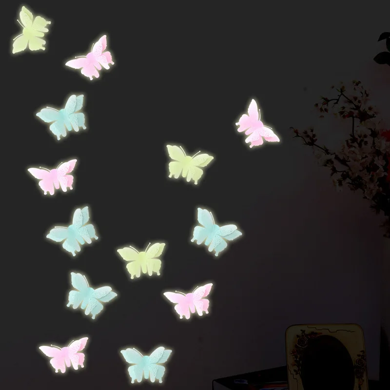 6 шт./упак. 3D бабочки светящиеся игрушки Светящиеся в темноте игрушки номер наклейки на стену для маленьких детей Спальня/желтый/синий/розовый