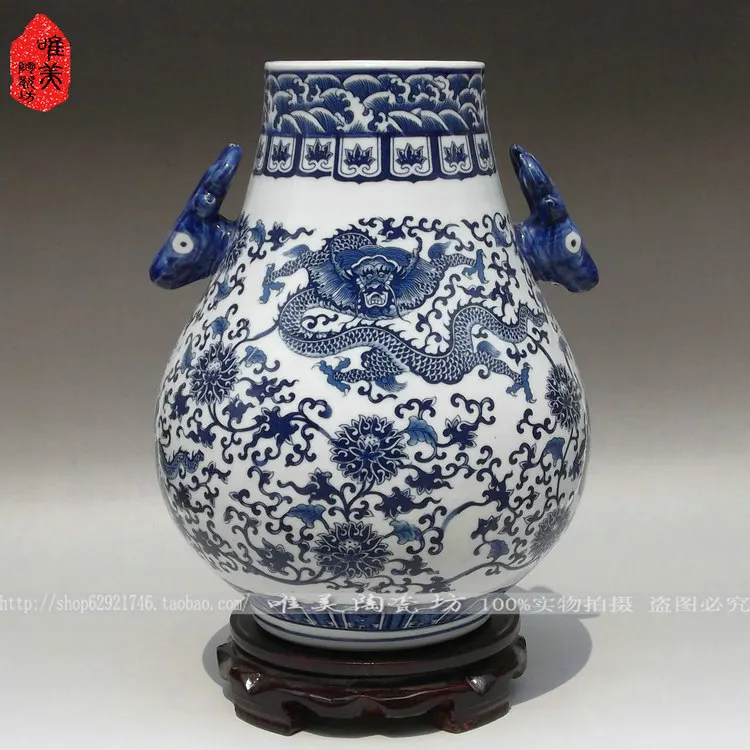 

Jingdezhen Ceramics / blue and white vases / ears vase / blue and white porcelain barrel blessing / home furnishings