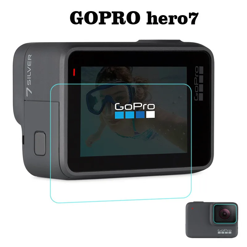 

For GOPRO Hero7 Hero5 GO Pro Hero 7 5 Black Silver Camera Lens Back + Front Screen Protector Protective Film Tempered Glass