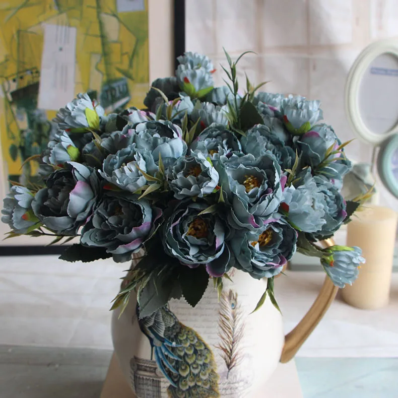 1 букет 28 см Европейский красивый свадебный мини-пион искусственный Шелковый цветок букет Флорес невесты украшение дома - Цвет: blue