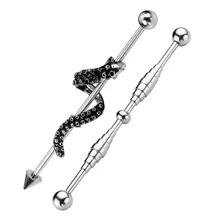 JOVIVI 2 шт. 14 г нержавеющая сталь винт и твист змея Длинные Промышленные Штанги хряща пирсинг уха ювелирные изделия 58 мм Длина