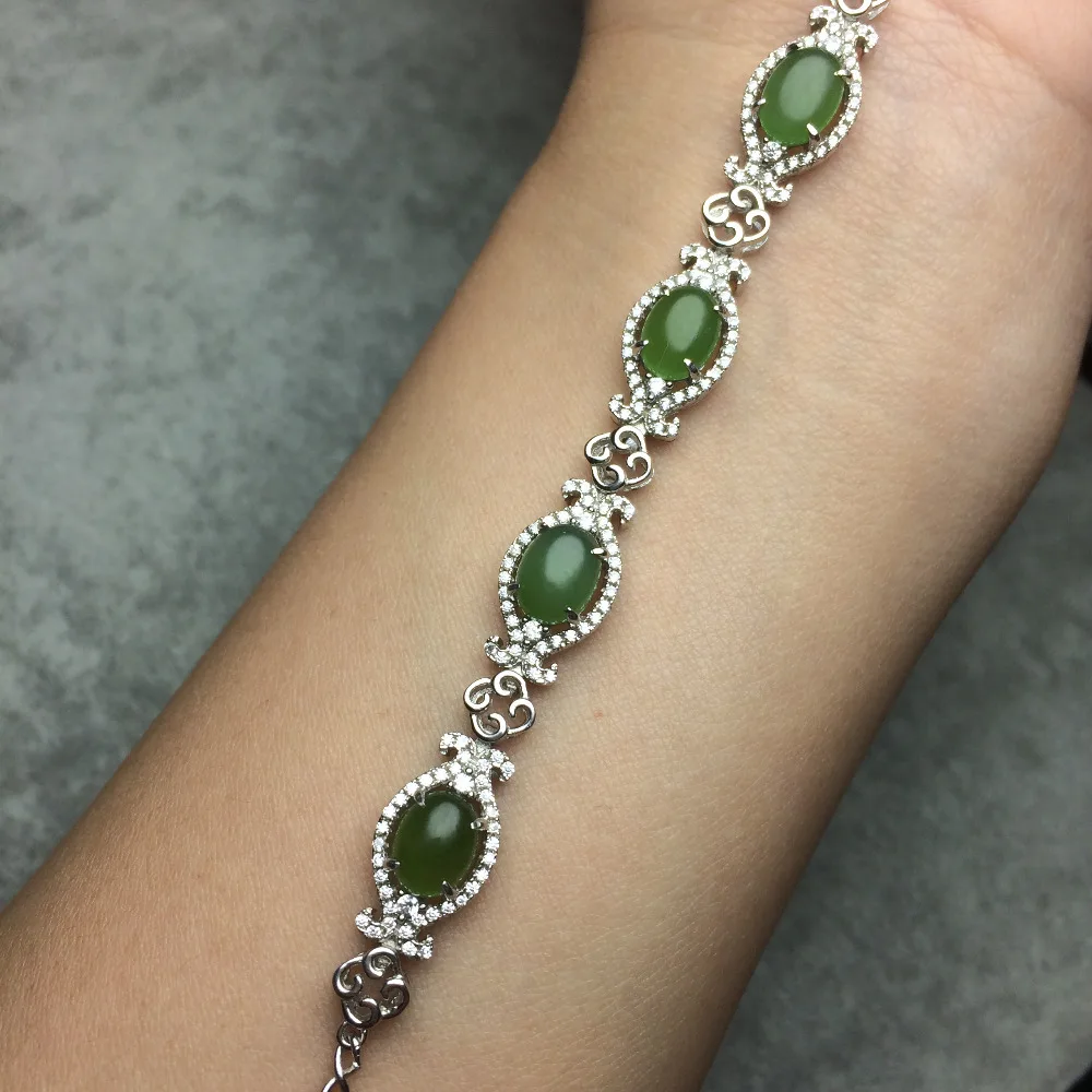 

Fine Jewelry Real 925 Steling Silver s925 100% Natural Green Jasper Gemstone Leopard Unisex Bracelets Christmas Gift