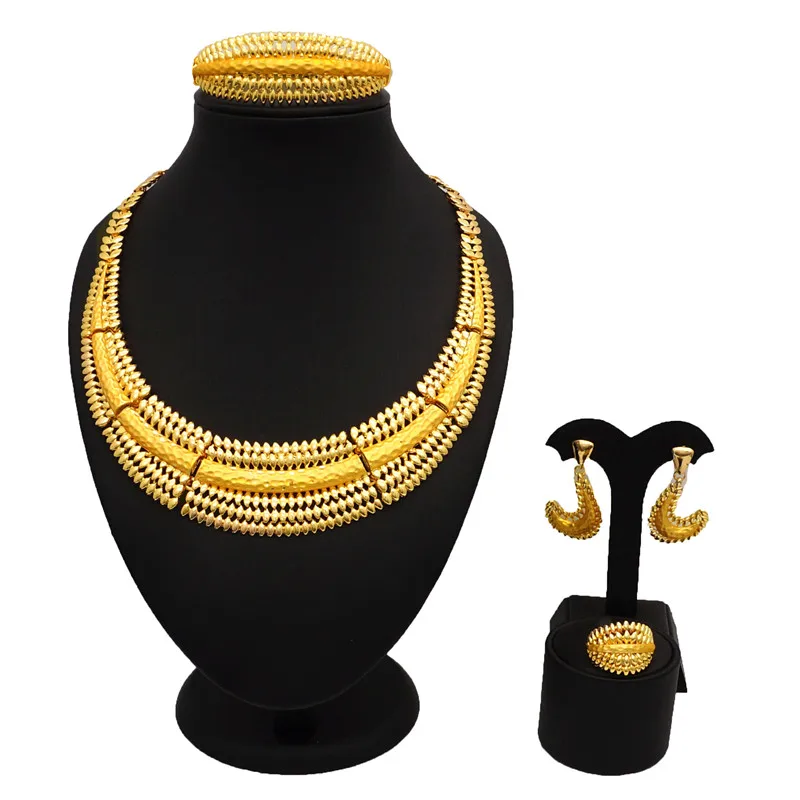 

African jewelry sets for women Dubai gold jewelry sets Luxury necklace set stud earrings jewellery nigerian wedding jewelry sets