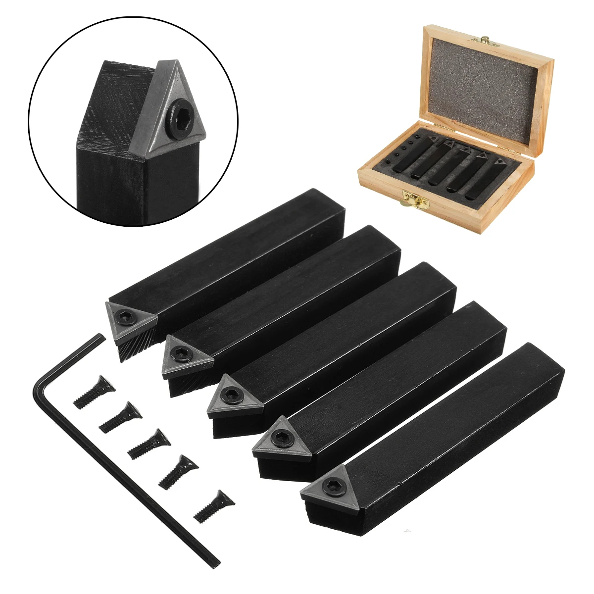 

5Pcs 8mm(5/16") Indexable Carbide Tipped Lathe Cutter Tool Set For CNC Machine Style A B E Drop Forged with Indexable Tungsten
