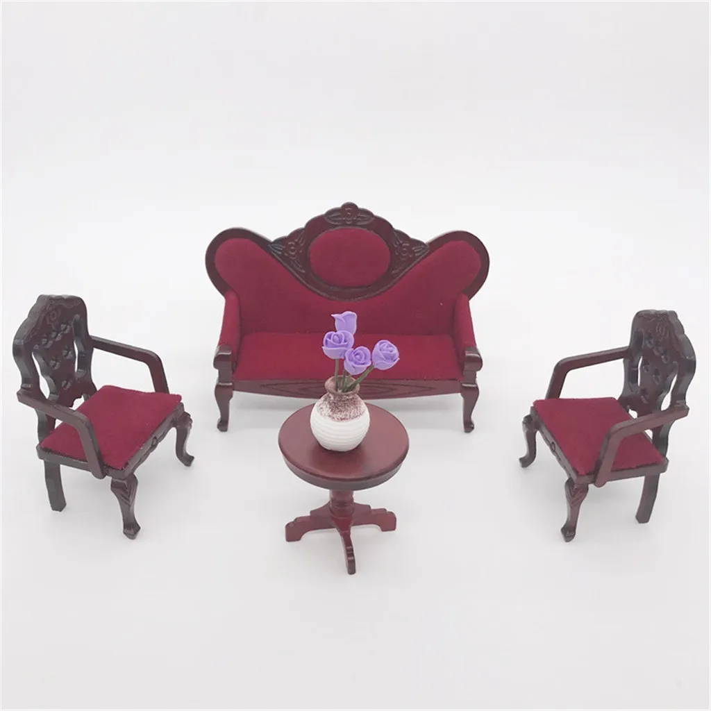 1/12 аксессуары для кукольного домика, мебель для искусственного моделирования, миниатюрный набор диванов из красного дерева, миниатюрная гостиная, детская игрушка для ролевых игр M50