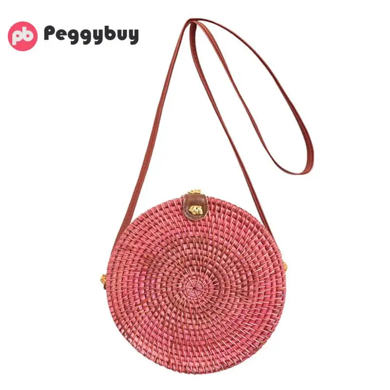 

Retro Women Straw Shoulder Crossbody Handbags Girls Circle Casual Summer Beach Vintage Rattan Bag Lady Travel Small Clutch Bags